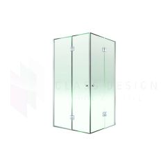 90° shower cabin made of anti-calc treated glass on the corner with 2 hinged doors and 2 fixed panels, 200x 220 cm