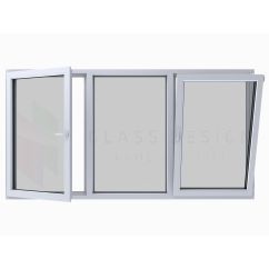 PVC double glazed window, Lion Evolution 92, 6 chambers, White, 290x172 cm, Two tilt and turn windows with one fixed side