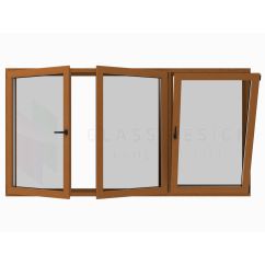 PVC double glazed window, Shark Evolution 73, 5-chambers, Standard colour, 290x150 cm, Window with two tilt and turn parts and one hinged part