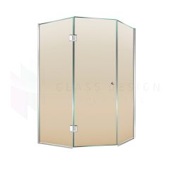 Cabina doccia in vetro bronzo 135° con porta a battente e due pannelli fissi, 160x190 cm