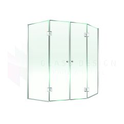 Cabina de dus 135° din sticla clara cu 2 usi batante si 2 panouri fixe, 210 x 220 cm