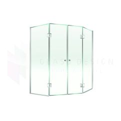 135° shower cabin made of anti-calc treated glass with 2 hinged doors and 2 fixed panels, 210 x 220 cm