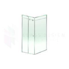 90° shower cabin in clear glass on the corner with a sliding door and two fixed panels, 180 x 190 cm